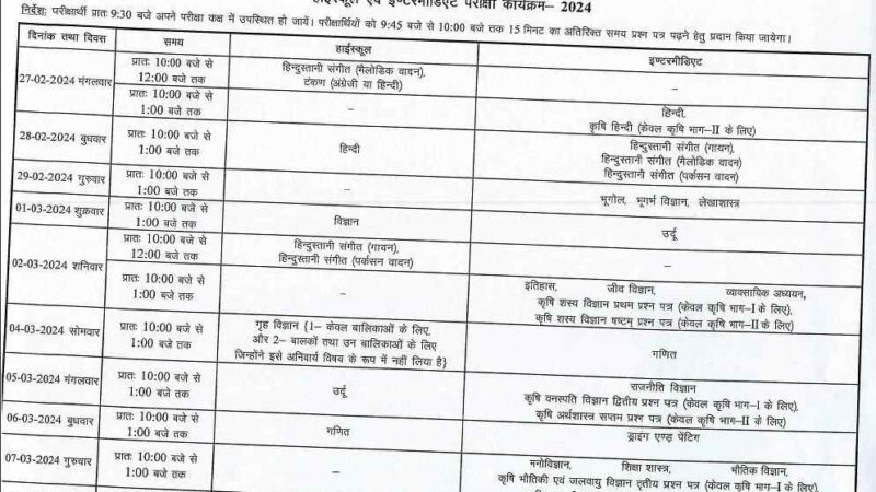 उत्तराखंड बोर्ड ने परीक्षा कार्यक्रम किया जारी, यहां देखें डेटशीट
