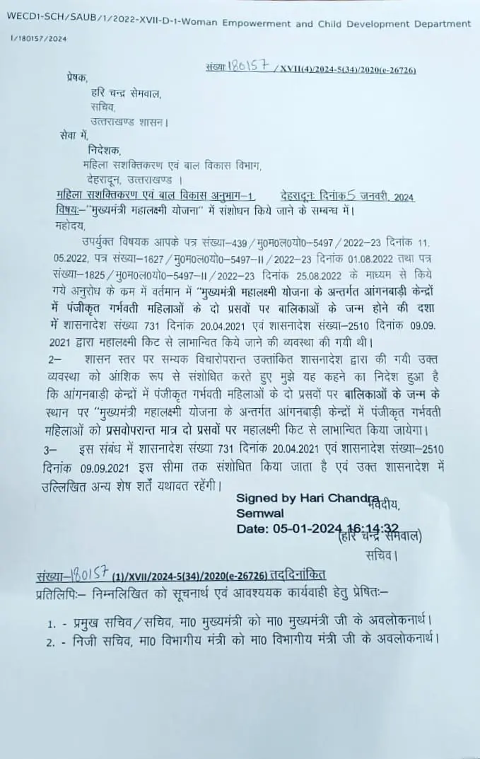 धामी सरकार का बड़ा फैसला, अब बेटों के जन्म पर भी मिलेगी महालक्ष्मी किट, शासनादेश जारी