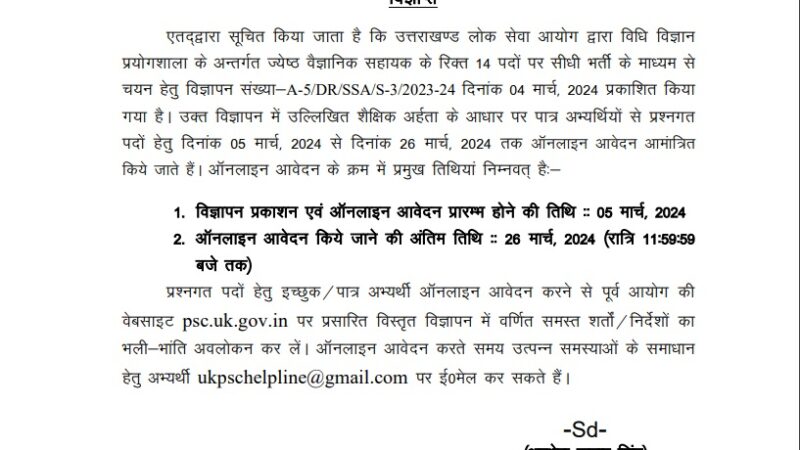 उत्तराखंड : UKPSC ने इन पदों पर निकाली भर्ती, आज से आवेदन शुरू