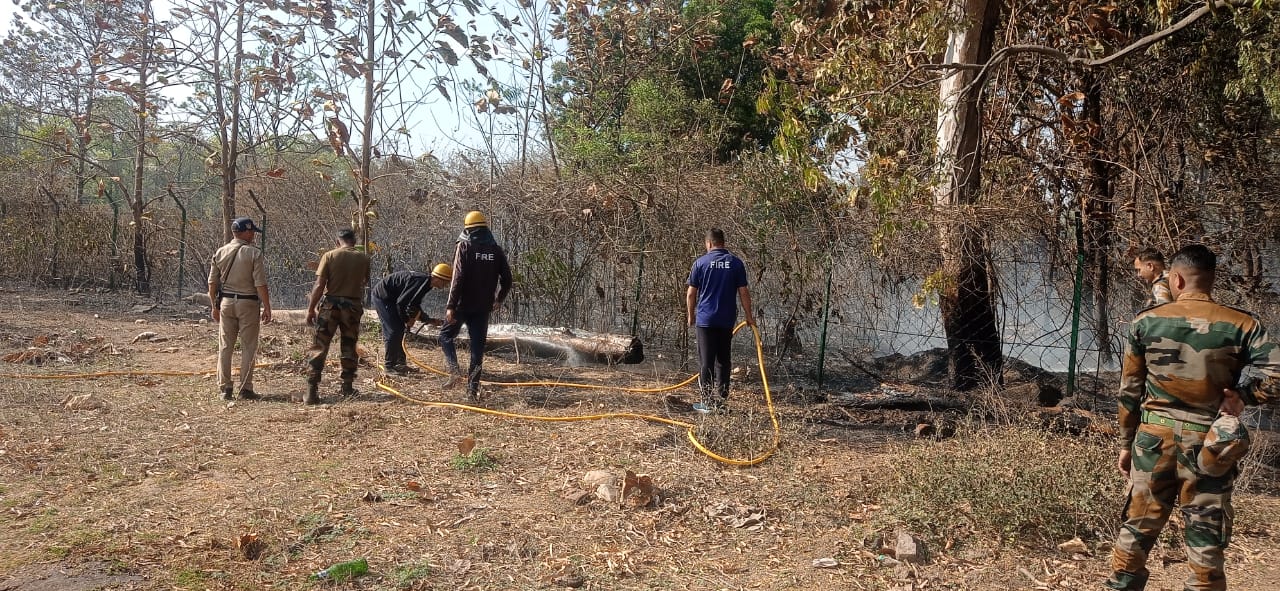 बनबसा आर्मी कैंट के अंदर जंगल में लगी आग, अग्निशमन टीम ने त्वरित कार्यवाही कर पाया आग पर काबू