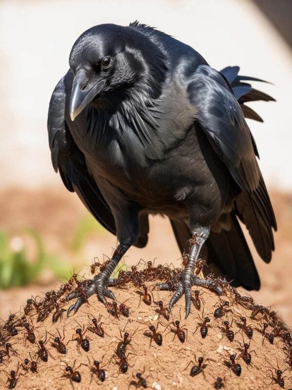 जब कौवा बीमार महसूस करता है… वह चींटियों की तलाश करता है!