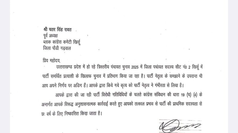 कांग्रेस ने तीन नेताओं को 6 साल के लिए किया निष्कासित