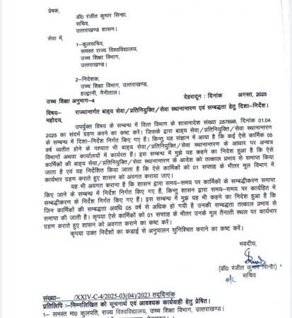 पांच साल से अधिक के अटैचमेंट की अवधि वाले कार्मिकों का अटैचमेंट खत्म, आदेश जारी