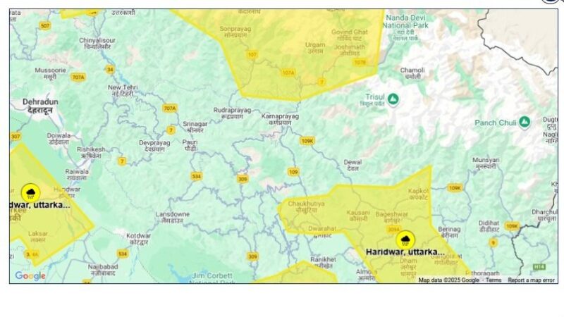 24 घंटे तक उत्तराखण्ड में भारी बारिश का अलर्ट