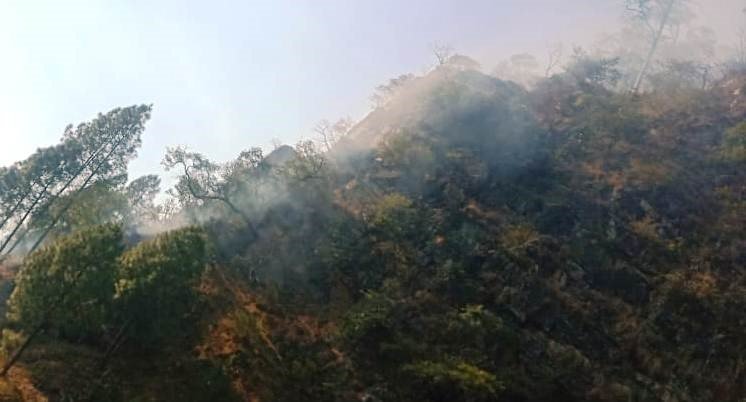 पोखरी के रैंसू के गणवे और लखडी के जंगलों में लगी भीषण आग दूसरे दिन भी बेकाबू