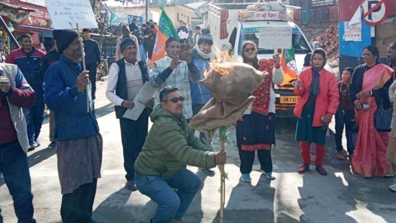 भाजपा कार्यकर्ताओं ने फूंका कांग्रेस का पुतला