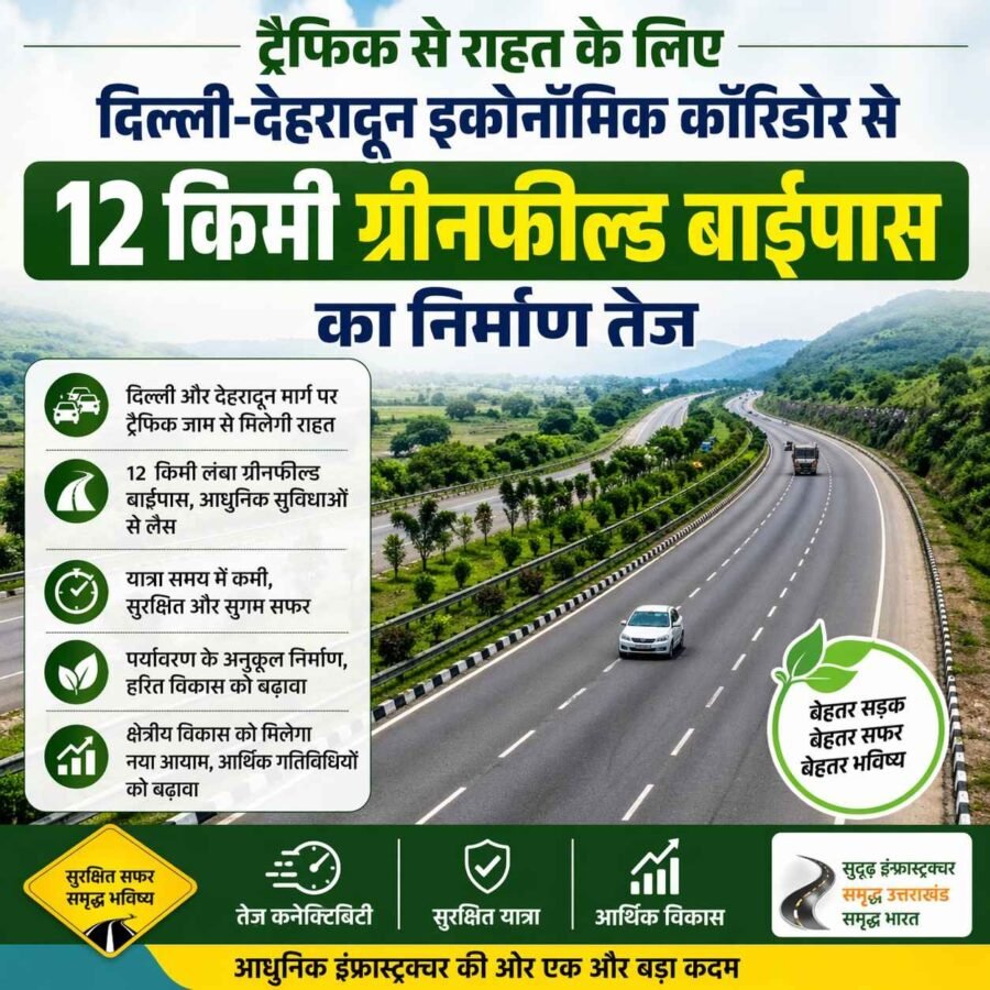 ट्रैफिक से राहत के लिए दिल्ली-देहरादून इकोनॉमिक कॉरिडोर से 12 किमी ग्रीनफील्ड बाईपास का निर्माण तेज, एनएचएआई द्वारा 716 करोड़ रुपये की लागत से परियोजना निर्माणाधीन