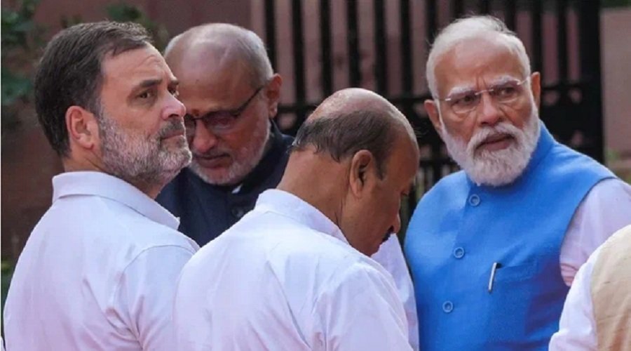 संसद परिसर में दिखी खास तस्वीर, पीएम मोदी और राहुल गांधी के बीच हुई बातचीत