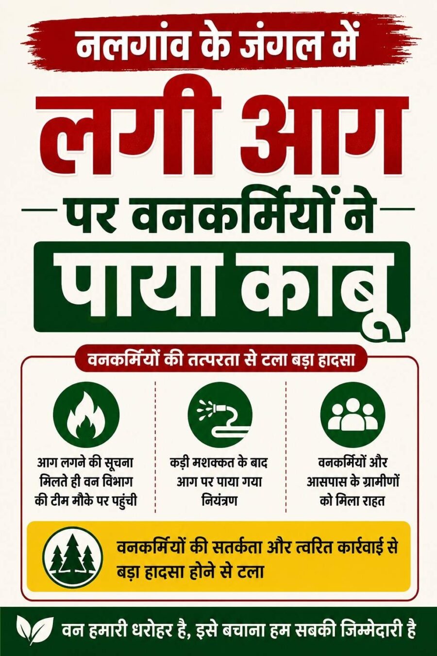 नलगांव के जंगल में लगी आग पर वनकर्मियों ने पाया काबू