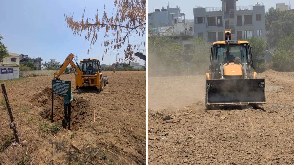 अजबपुर कला में आठ बीघा में की जा रही अवैध प्लॉटिंग पर चला एमडीडीए का बुलडोजर