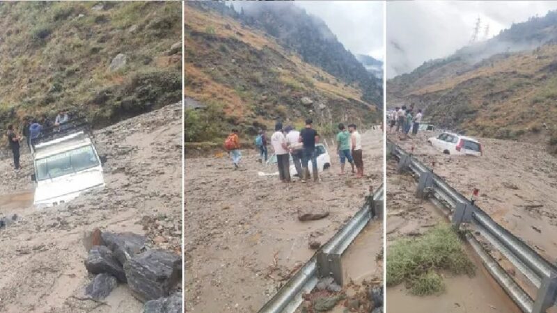 मानसून का कहर : अचानक आई बाढ़ से NH-5 ठप, कई गाड़ियां मलबे में धंसी, लंबा जाम