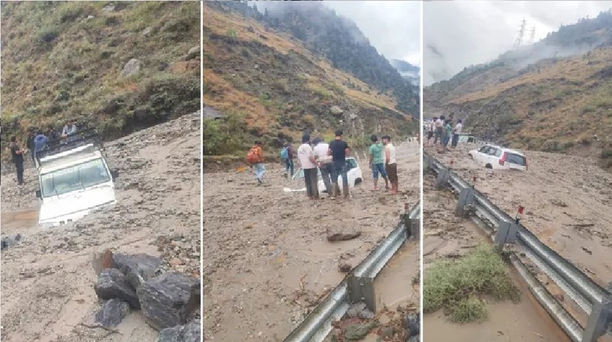 मानसून का कहर : अचानक आई बाढ़ से NH-5 ठप, कई गाड़ियां मलबे में धंसी, लंबा जाम