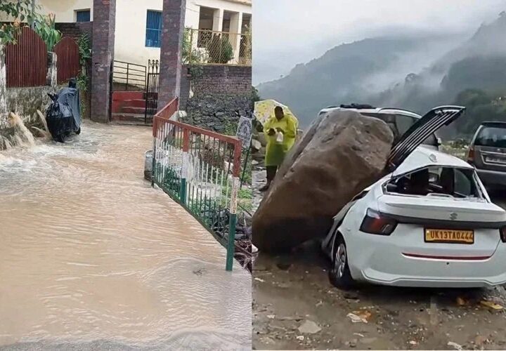 मूसलाधार बारिश का कहर : जलभराव, कार पर गिरा पत्थर, 17 सड़कें बंद, जनजीवन अस्त-व्यस्त