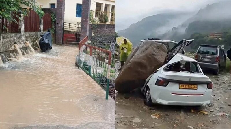 मूसलाधार बारिश का कहर : जलभराव, कार पर गिरा पत्थर, 17 सड़कें बंद, जनजीवन अस्त-व्यस्त