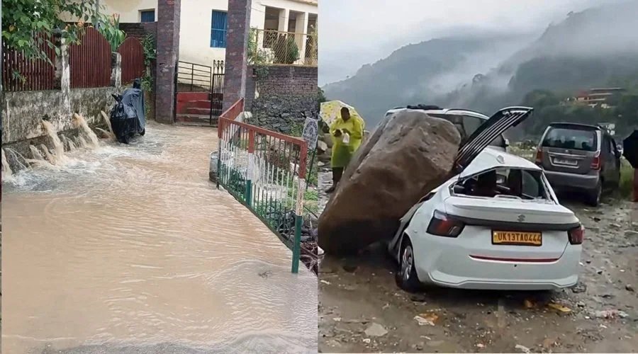 मूसलाधार बारिश का कहर : जलभराव, कार पर गिरा पत्थर, 17 सड़कें बंद, जनजीवन अस्त-व्यस्त