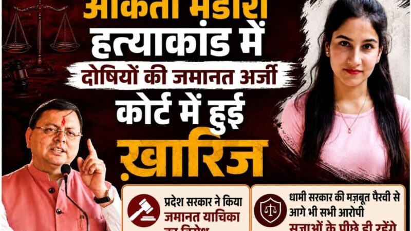 धामी सरकार की मजबूत पैरवी के चलते दोषियों को नहीं मिली राहत, आज फिर अंकिता हत्याकांड के सभी आरोपियों की जमानत याचिका खारिज