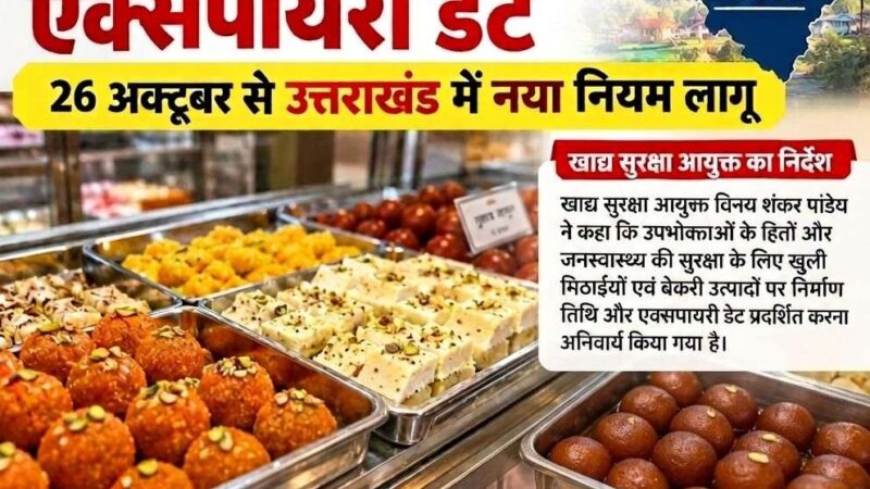 अब खुली मिठाई पर भी लिखनी होगी निर्माण और एक्सपायरी डेट, 26 अक्टूबर से उत्तराखंड में नया नियम लागू